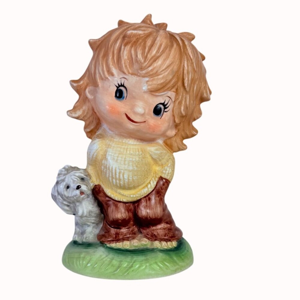 Inarco 70s Tom Girl Figurine VTG Big Eye Kawaii Ceramic Retro Bedroom Decor MCM